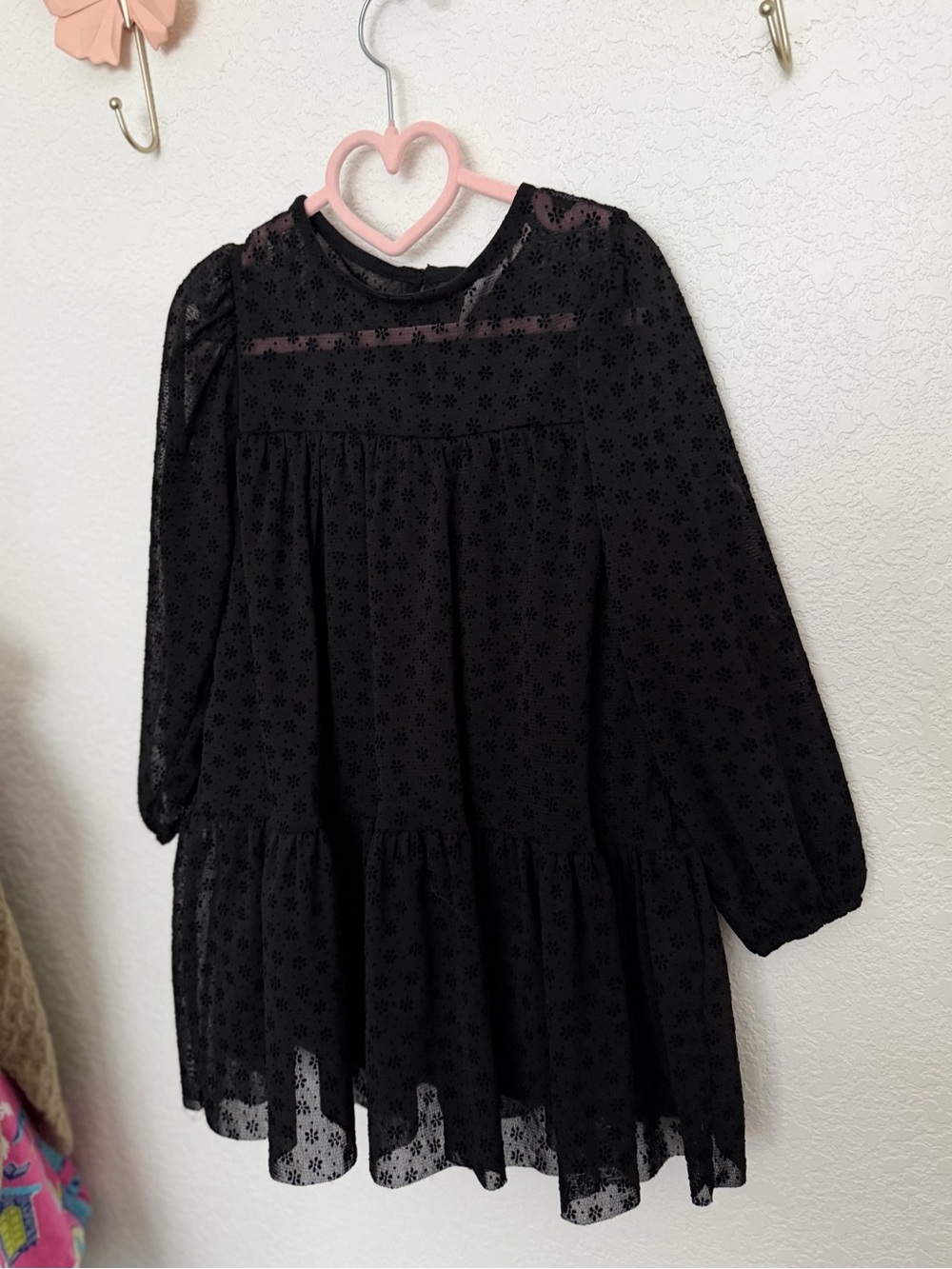Zara Black Floral Mesh Long-Sleeve Dress Top for Girls
